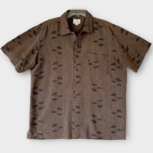 SOLITUDE Short Sleeves Button Up Hawaiian Shirt Relax Fit Size M Brown Palm Tree